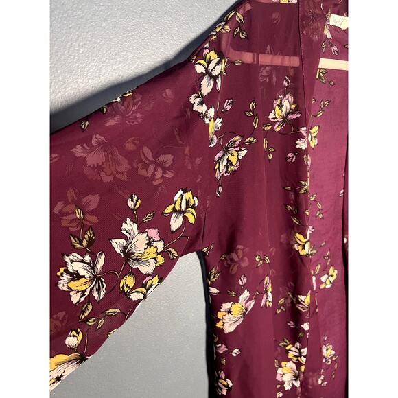 Wall Flower Sheer Floral Kimono in Purple Sz Large for Vacation, Beach, Swimsuit - Picture 5 of 6